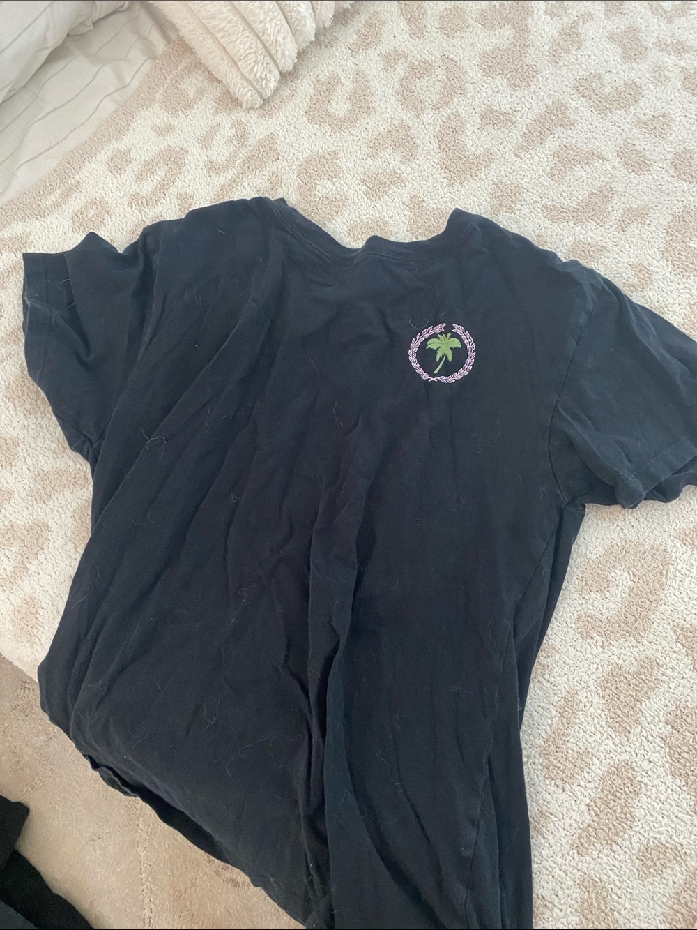 PINK Victoria's Secret Black Tee with Green Palm Emblem